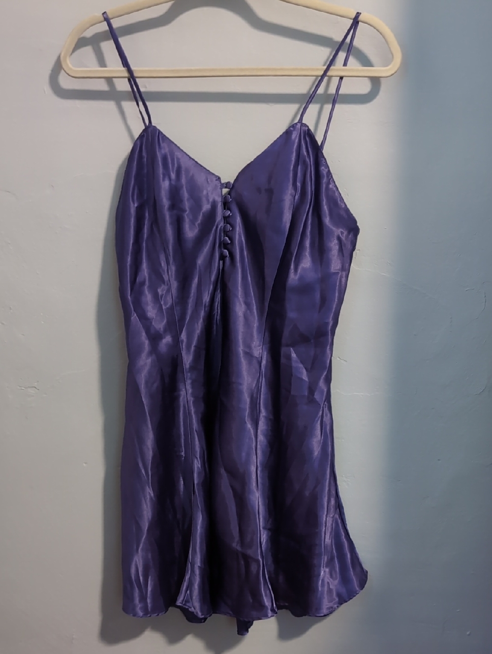 Vintage Silky Purple Satin Chemise with Front Button Detail